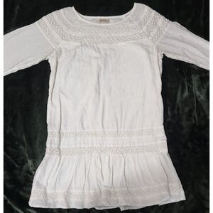 Lucky Brand Women's Sz SMALL Dress Ivory Swiss Dot Lace Drop Waist 3/4 Sleeve